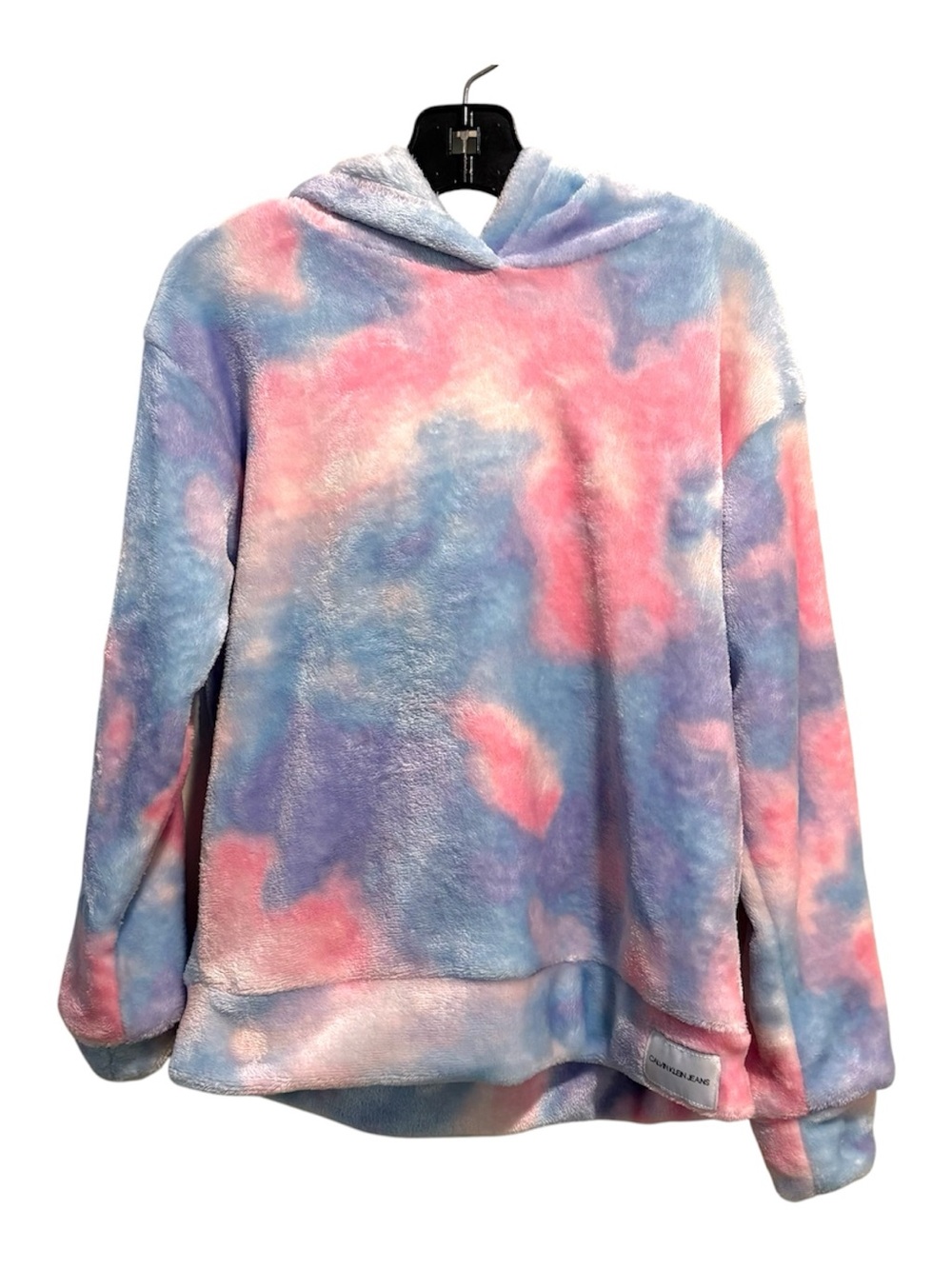 Calvin Klein Jeans Blue Pink Fleece Tie Dye Sherpa Hoodie Girls XS 5/6 Fuzzy